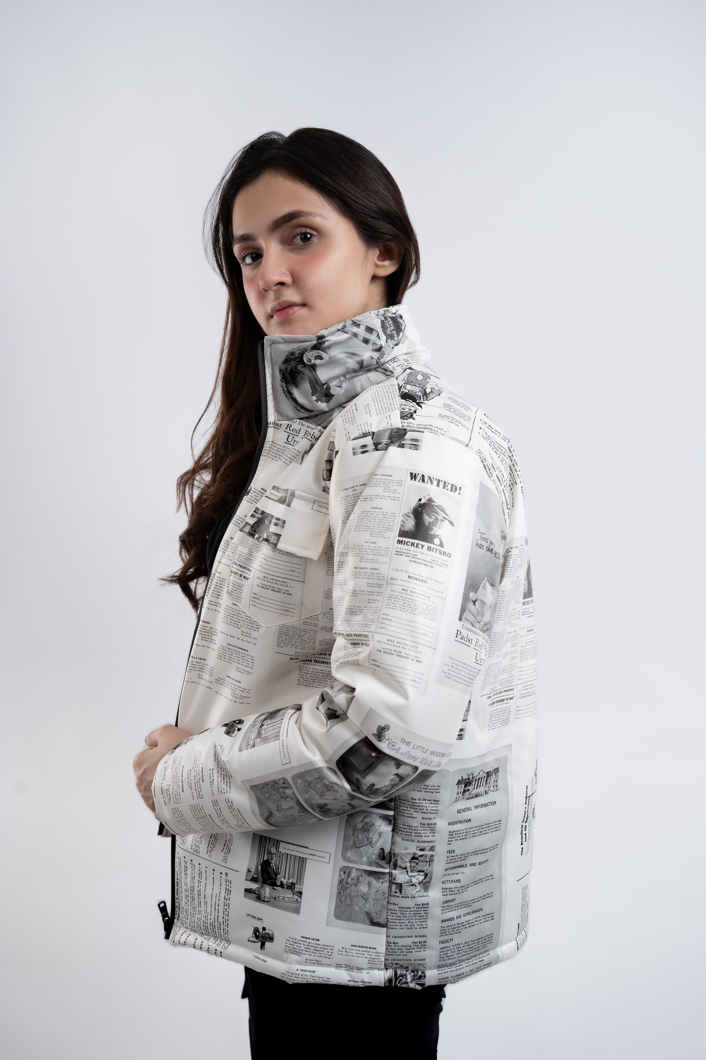 GRAPHIC HEADLINE PUFFER JACKET