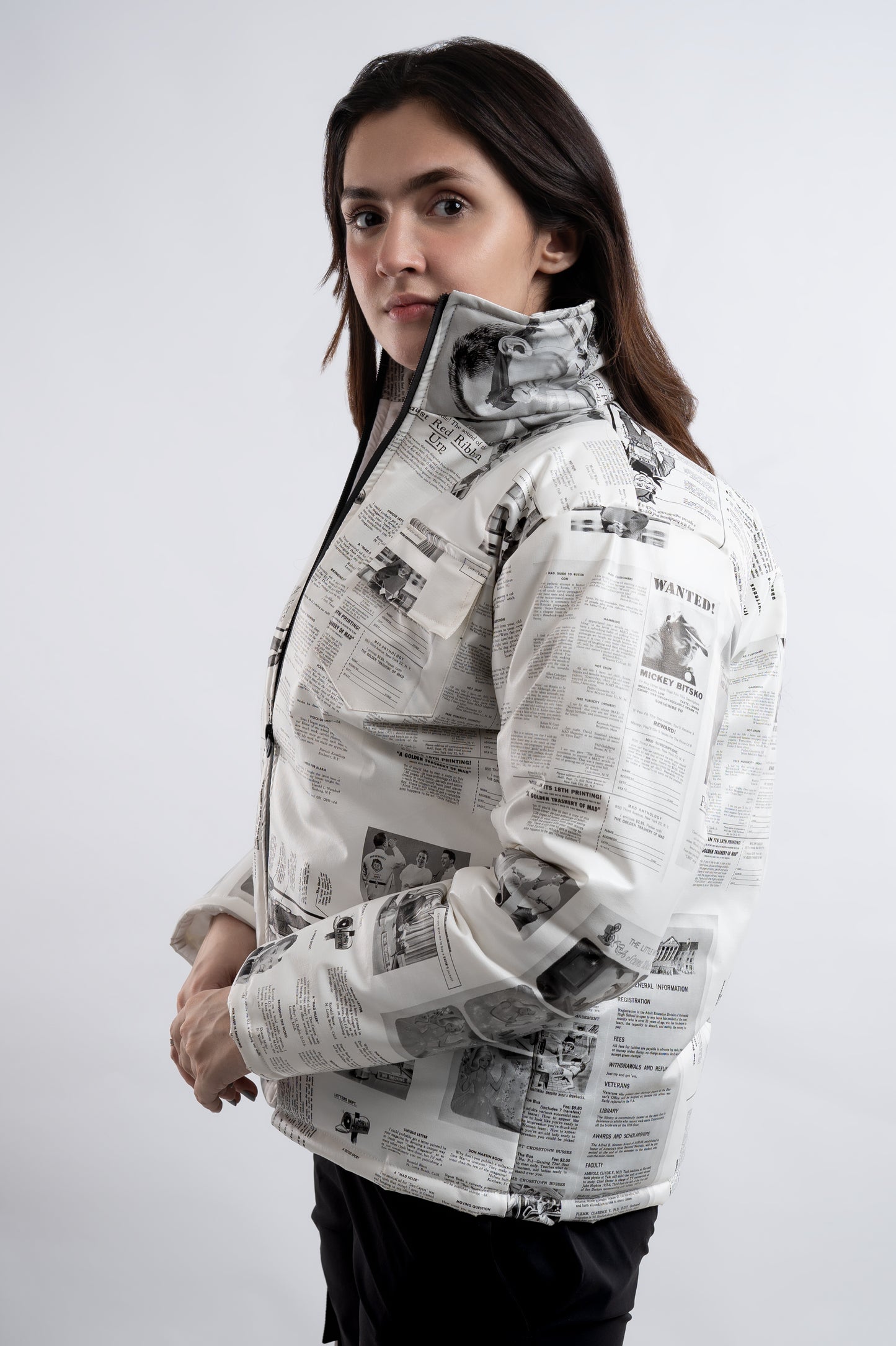 GRAPHIC HEADLINE PUFFER JACKET