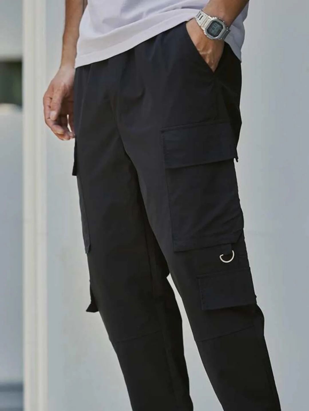 Black Cargo Pants with Knee Pockets