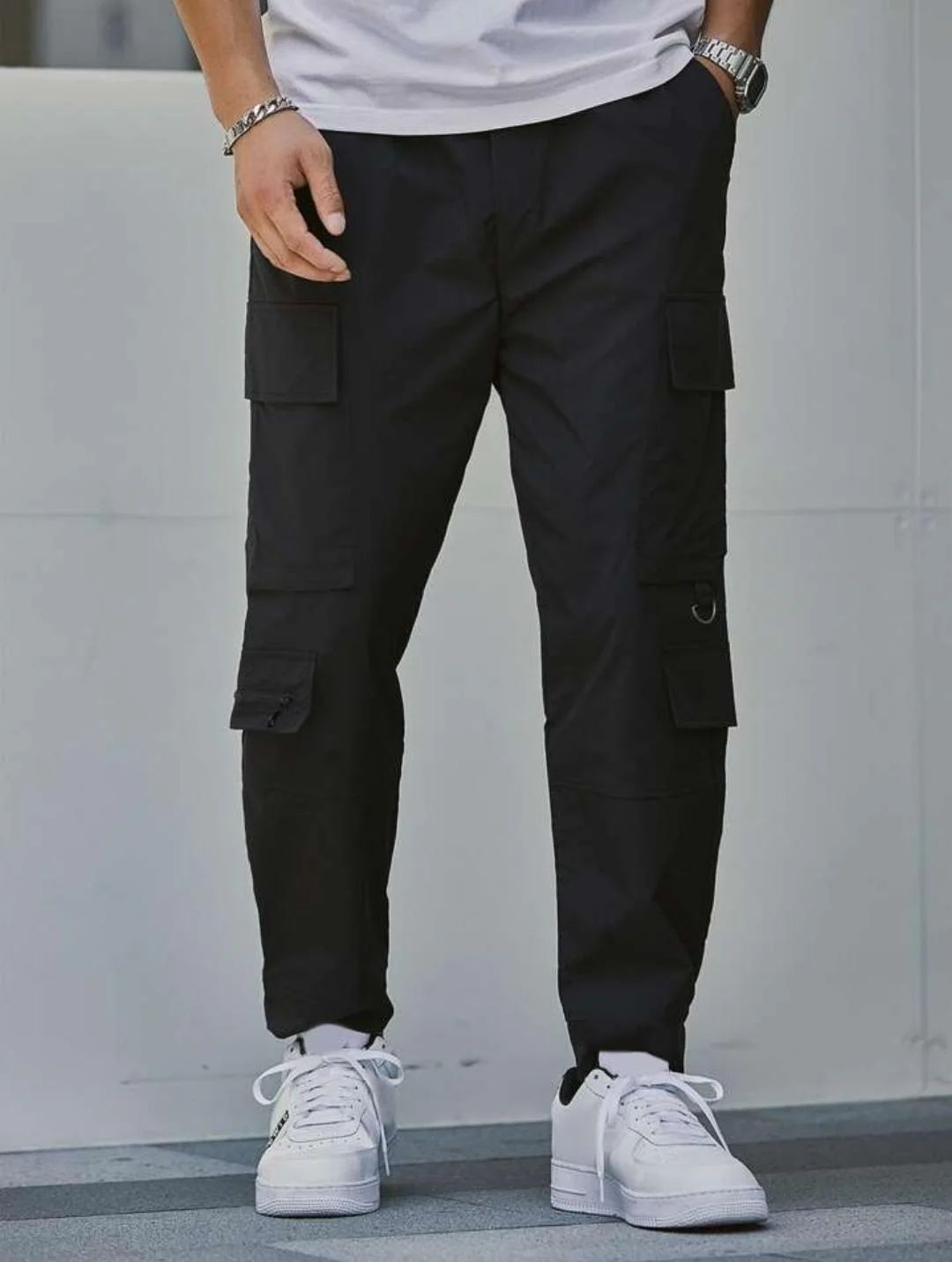 Black Cargo Pants with Knee Pockets