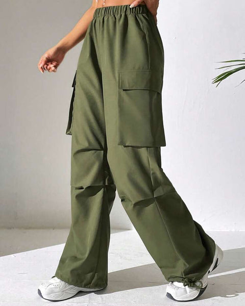 EZwear Flap Pocket Side Drawstring Hem Cargo Trousers
