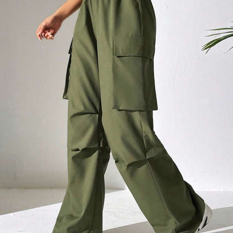 EZwear Flap Pocket Side Drawstring Hem Cargo Trousers