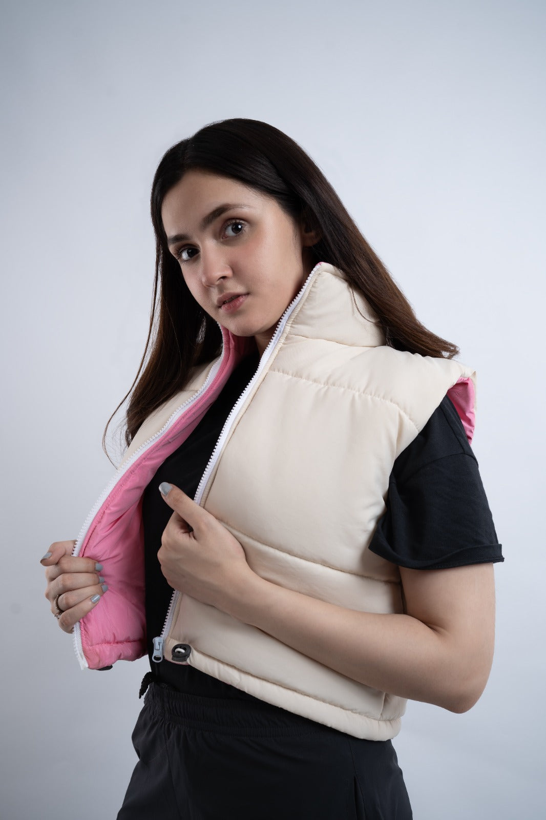 Beige Sleeveless Puffer Jacket