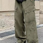 Flap Pocket Side Drawstring Waist Cargo