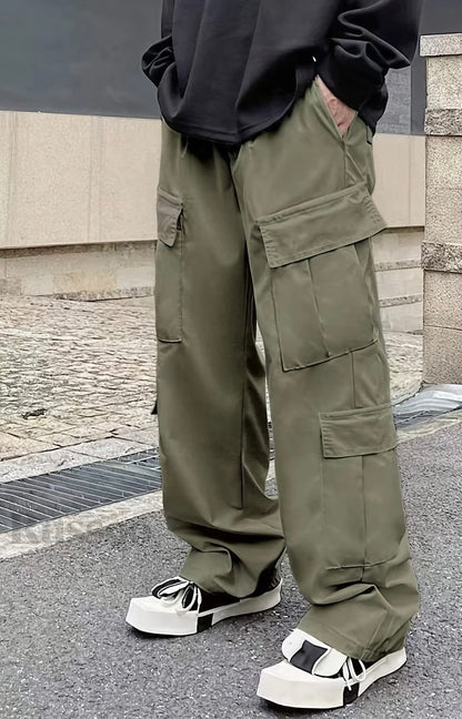 Flap Pocket Side Drawstring Waist Cargo