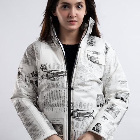 GRAPHIC HEADLINE PUFFER JACKET