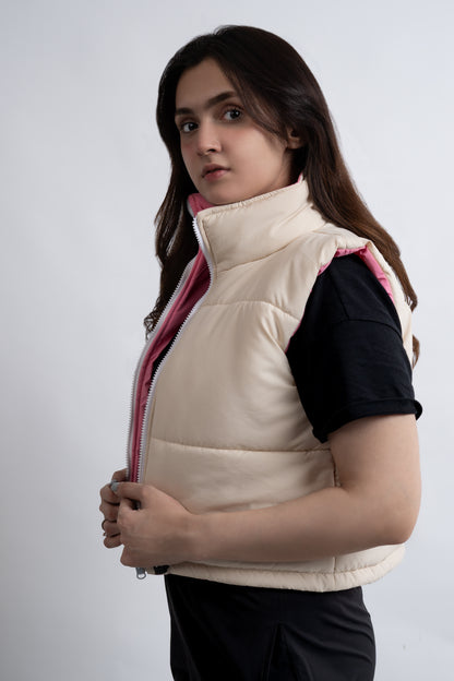 Beige Sleeveless Puffer Jacket