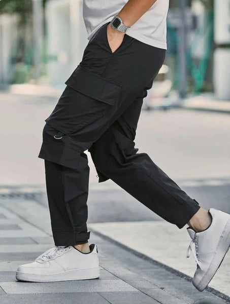 Black Cargo Pants with Knee Pockets