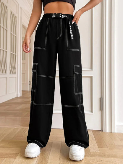 Black Cotton Pants with White Thread