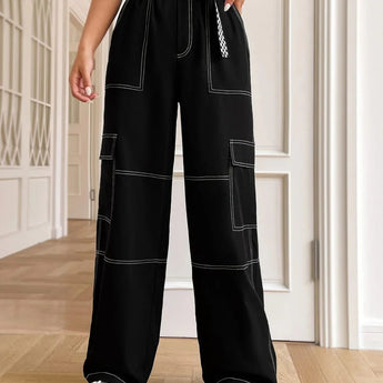 Black Cotton Pants with White Thread