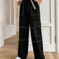 Black Cotton Pants with White Thread