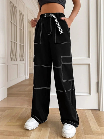 Black Cotton Pants with White Thread