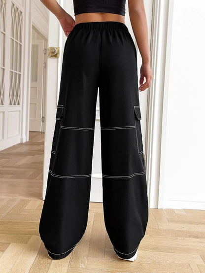 Black Cotton Pants with White Thread